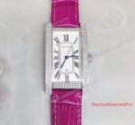 Clone Cartier Tank SS White Face Diamond Bezel Pink Leather Strap Watch